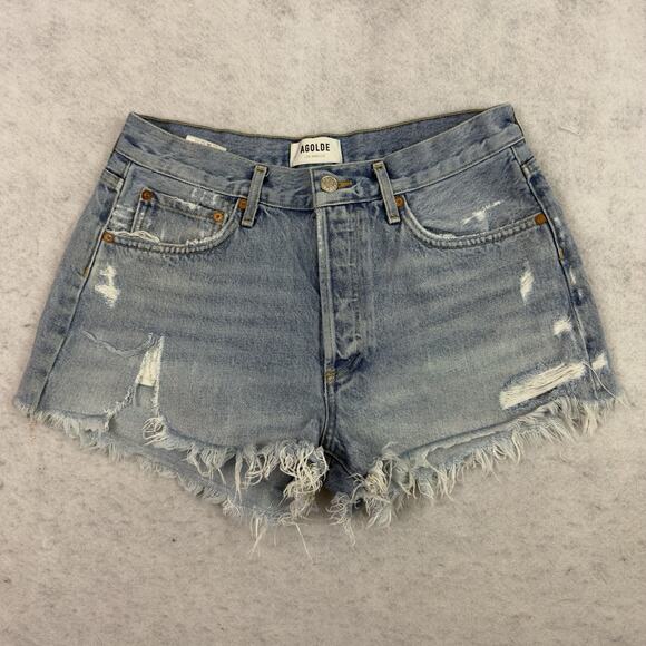 AGOLDE Parker Vintage Cut Off Short Distressed Button Fly Swapmeet Size 28 Blue - Picture 3 of 10